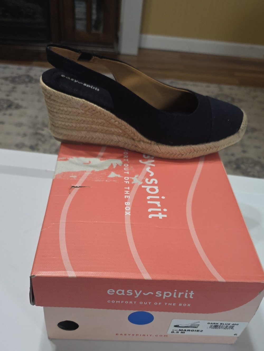 Easy Spirit Navy Espadrille Wedge Slingback
